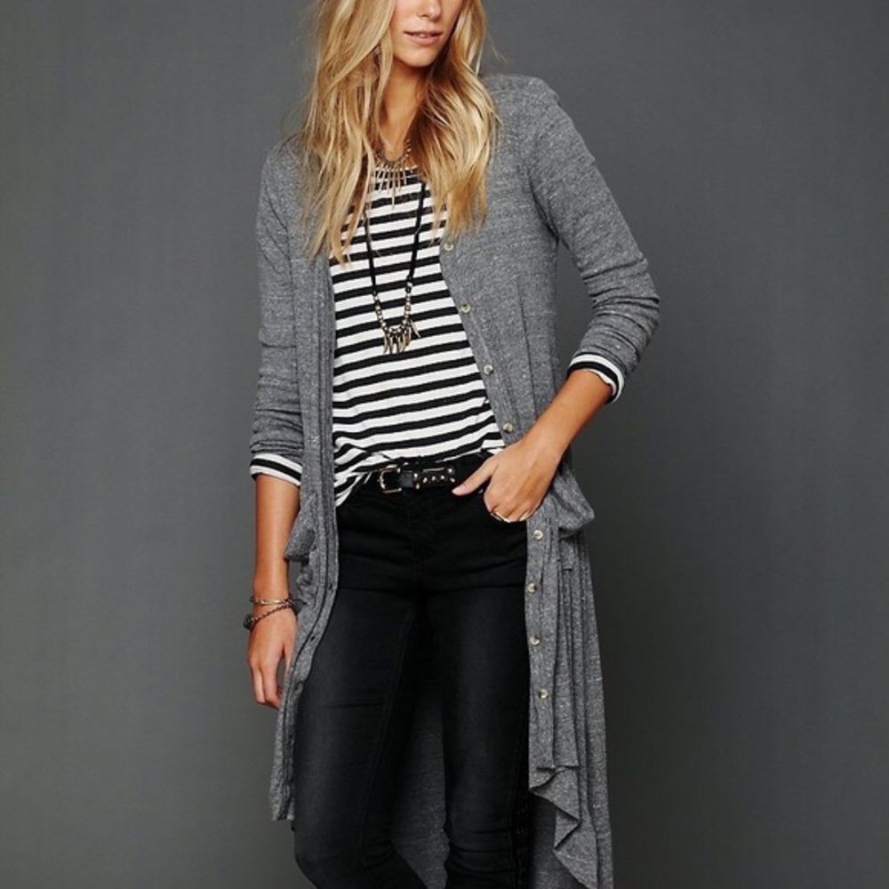 Free People Beach Ribbed Up Maxi Cardigan Gray